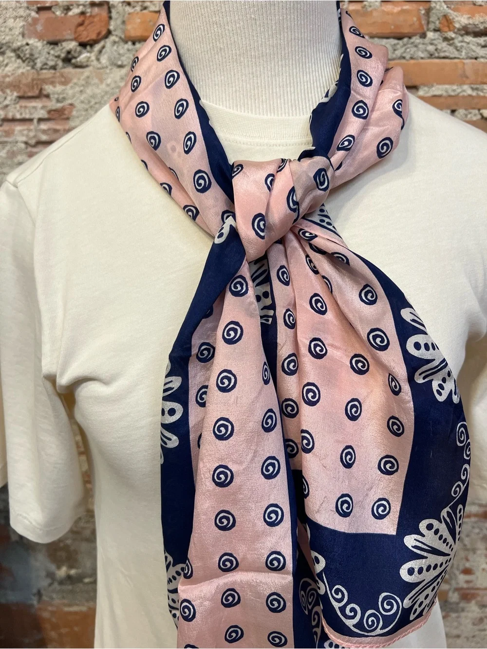 Vintage Vera Neumann  silk Oblong Scarf hand rolled pink navy floral design